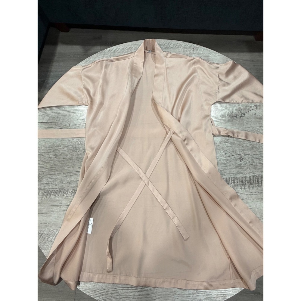 Slipintosoft 100% Silk Kimono Robe Champagne Tie Waist Luxury Lounge XL - Picture 13 of 13
